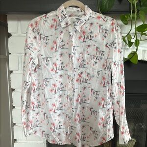 Old Navy Orange and White Blouse with Playful Print